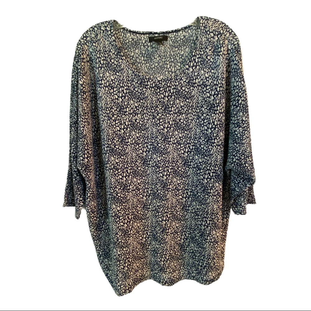 ALFANI Navy Blue & White Animal Print Top